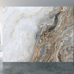 Chic and durable Gray Marble Art Deco Wallpaper, perfect for modern bedrooms.