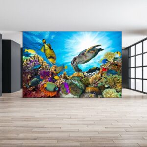 Sea Turtle & Coral Life Wallpaper Photo Wall Mural Wall UV Print Decal Wall Art Décor
