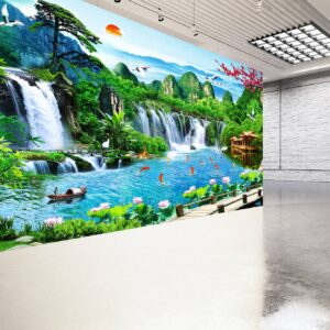 Magic World with Waterfall Wallpaper Photo Wall Mural Wall UV Print Decal Wall Art Décor