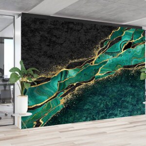 Non-toxic Green Marble Hallway Wallpaper, safe for households with pets.