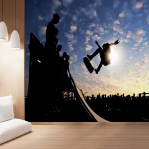Skateboarder jumping on ramp Wallpaper Photo Wall Mural Wall UV Print Decal Wall Art Décor