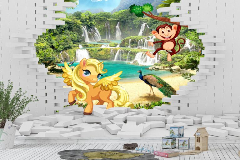 Animals Coming Out the Wallpaper Photo Wall Mural Wall UV Print Decal Wall Art Décor