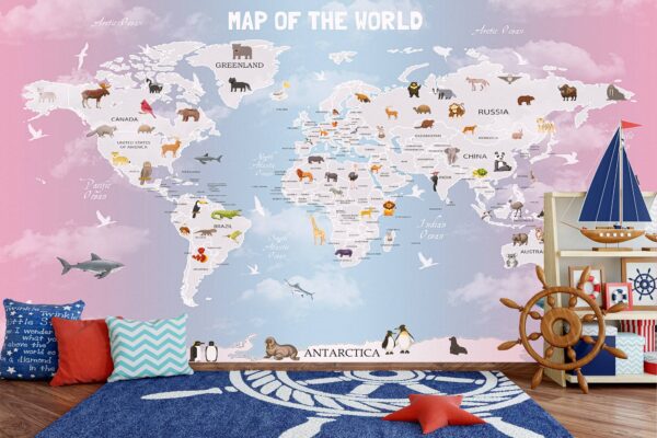 Map of the World Child Room Wallpaper Photo Wall Mural Wall UV Print Decal Wall Art Décor