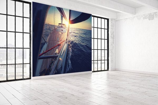 Relaxing Yacht Sunset Sea Ocean Wallpaper Photo Wall Mural Wall UV Print Decal Wall Art Décor