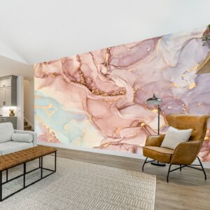 Stylish Pink Marble Wallpaper, the designer's choice for elegant corridors.