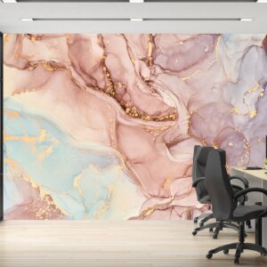 Soft pink hues in Marble Wallpaper, perfect for designer home aesthetics.