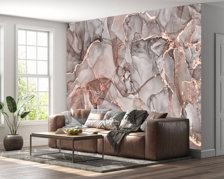 Luxurious Pink Marble Wallpaper for a designer hallway ambiance.