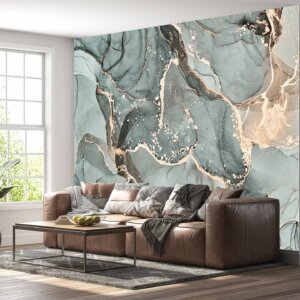 Contemporary Grey Marble Wallpaper enhancing the modern bedroom atmosphere.