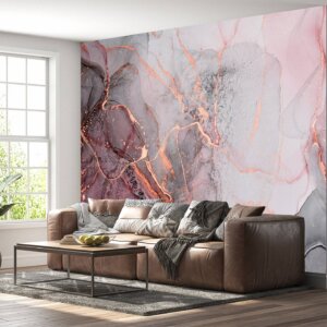 Sophisticated Pink Marble Wallpaper for a modern bedroom refresh.