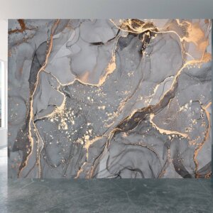 Timeless Grey Marble Wallpaper, creating a sophisticated backdrop in living rooms.
