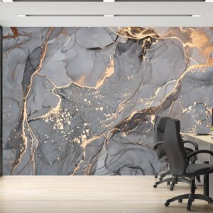 Neutral-toned Living Room Wallpaper, featuring a grey marble design.