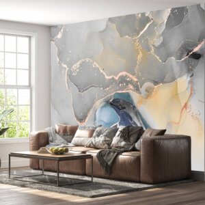 Luxurious Dark Grey Marble Wallpaper in a bedroom setting for a modern look.