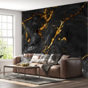 Elegant Black Marble Wallpaper for a luxurious bedroom wall transformation.