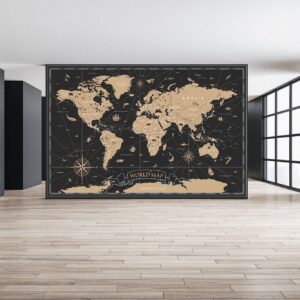 Black and Brown World Map Wallpaper Photo Wall Mural Wall UV Print Decal Wall Art Décor