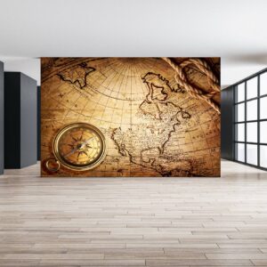 Vintage Compass on the Map Wallpaper Photo Wall Mural Wall UV Print Decal Wall Art Décor