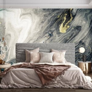 Silver Gold Wall Art - Peel and Stick Wallpaper, Bedroom Wall Mural, Marble Wall Design, Wall Decoration, Removable Wallpaper