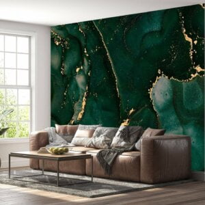 Green Gold Marble Wallpaper - Peel and Stick Wallpaper, Living Room Wall Decor, Marble Wall Design, Wall Decoration, Removable Wallpaper