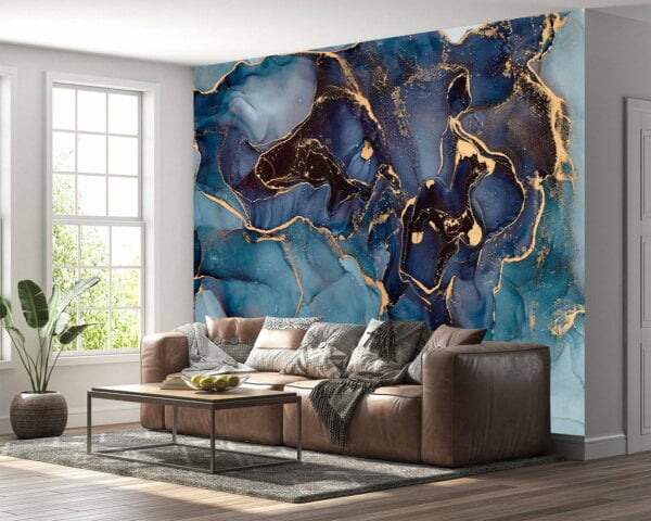Wallpaper Marble Blue - Peel and Stick Wallpaper, Wallpaper for Living Room, Marble Wall Design, Wall Decoration, Removable Wallpaper