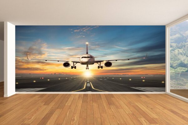 Airplane on the Runway Wallpaper Photo Wall Mural Wall UV Print Decal Wall Art Décor