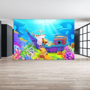 Shipwreck at the Bottom of the Ocean for Kids Wallpaper Photo Wall Mural Wall UV Print Decal Wall Art Décor