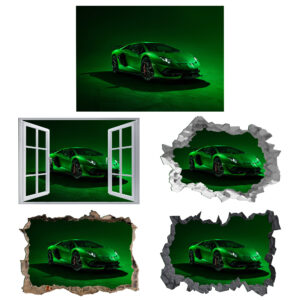 Green Lamborghini Wall Decal - Lamborghini Sticker, Self Adhesive Wall Sticker, Digital Print, Wall Decor Bedroom, Removable Vinyl