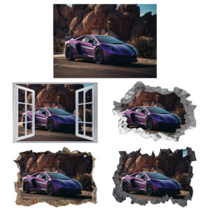 Purple Lamborghini Wall Decal - Lamborghini Sticker, Self Adhesive Wall Sticker, Digital Print, Wall Decor Bedroom, Removable Vinyl