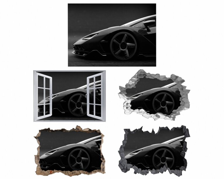 Black Lamborghini - Lamborghini Sticker, Self Adhesive Wall Sticker, Digital Print, Wall Decor Bedroom, Removable Vinyl