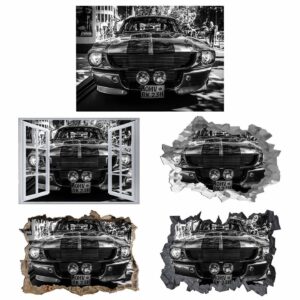 Black and White Ford Mustang - Self Adhesive Wall Sticker, Vinyl Decal, Car Wall Decal, Car Wall Mural