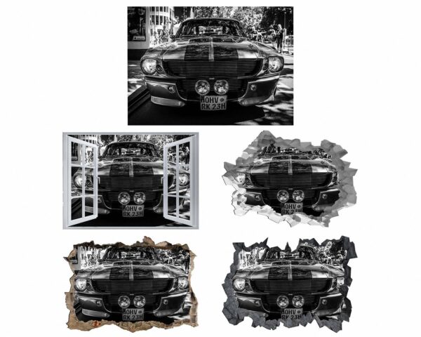 Black and White Ford Mustang - Self Adhesive Wall Sticker, Vinyl Decal, Car Wall Decal, Car Wall Mural