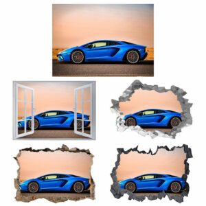 Blue Lamborghini Wall Decal - Lamborghini Sticker, Self Adhesive Wall Sticker, Digital Print, Wall Decor Bedroom, Removable Vinyl