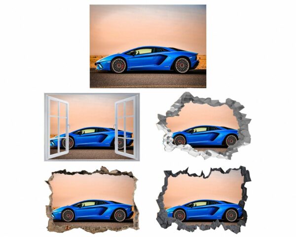 Blue Lamborghini Wall Decal - Lamborghini Sticker, Self Adhesive Wall Sticker, Digital Print, Wall Decor Bedroom, Removable Vinyl