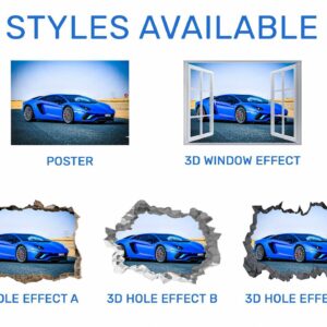 Blue Lamborghini Wall Sticker - Lamborghini Decal, Self Adhesive Wall Sticker, Digital Print, Wall Decor Bedroom, Removable Vinyl