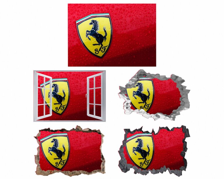 Red Ferrari Logo Wall Sticker - Ferrari Vinyl Sticker, Car Wall Decal, Car Wall Decor, Wall Decor Art, Self Adhesive Stickers for Walls