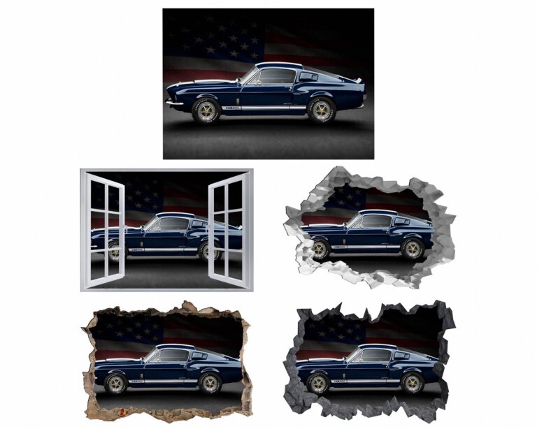 Ford Mustang Wall Decal - Self Adhesive Wall Sticker, Wall Decor, Car Wall Decal, Digital Print, Wall Mural