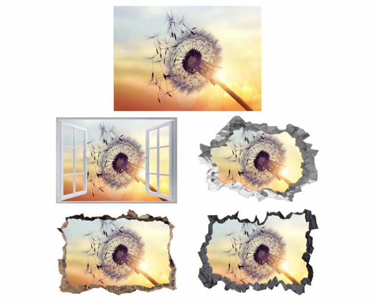 Dandelion Wall Decal - Flower Wall Sticker, Self Adhesive, Removable Vinyl, Easy to Install, Wall Decoration, Flower Wall Mural