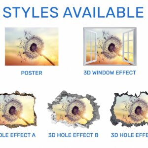 Dandelion Wall Decal - Flower Wall Sticker, Self Adhesive, Removable Vinyl, Easy to Install, Wall Decoration, Flower Wall Mural