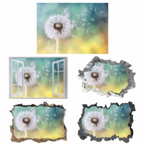 Dandelion Wall Decor - Flower Wall Sticker, Self Adhesive, Removable Vinyl, Easy to Install, Wall Decoration, Flower Wall Mural