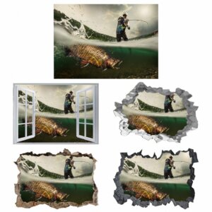 Fishing Wall Mural - Peel and Stick Wall Decal, Vinyl Wall Sticker, Fishing Wall Art, Wall Decor Home, Living Room Wall Sticker, Removable Wall Sticker , Easy to Apply
