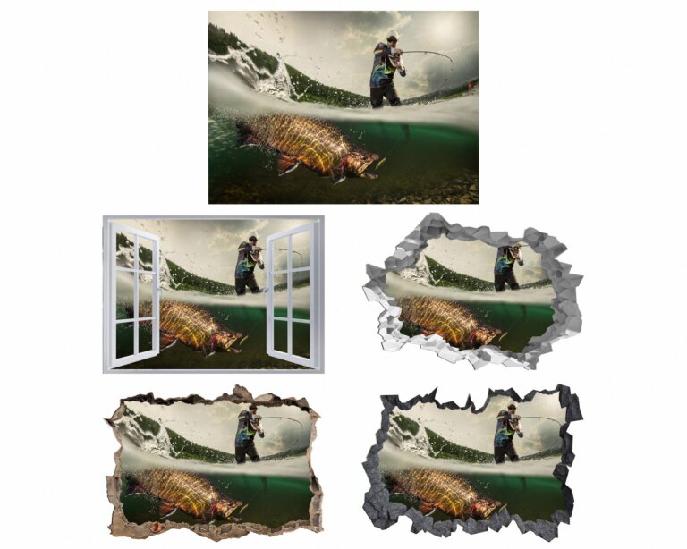 Fishing Wall Mural - Peel and Stick Wall Decal, Vinyl Wall Sticker, Fishing Wall Art, Wall Decor Home, Living Room Wall Sticker, Removable Wall Sticker , Easy to Apply