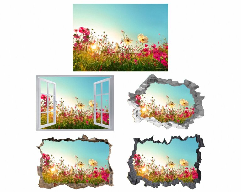 Pink Flowers - Flower Wall Sticker, Self Adhesive, Removable Vinyl, Easy to Install, Wall Decoration, Flower Wall Mural