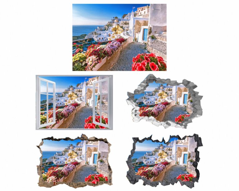 Santorini Wall Sticker - Self Adhesive Wall Sticker, City Landscape Art, Wall Decoration, Removable Vinyl, Easy To Install