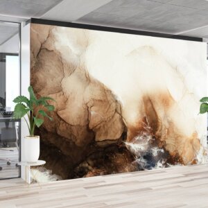 Art Deco-inspired Brown Marble Wallpaper, transforming living rooms into elegant spaces.