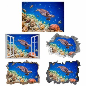 Sea Turtle Underwater Effect Peel and Stick Wall Sticker Art Wall Decal Mural - Colorful Living Room and Bedroom Wall Decoration - Self-Adhesive Vinyl Decal