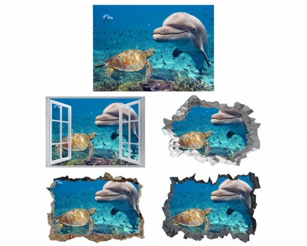 Dolphin & Sea Turtle Wall Sticker - Peel and Stick Removable Wall Art - Printable Ocean Wall Art - Perfect for Bedroom and Living Room Wall Decoration