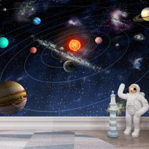 Self-Adhesive Wall Mural of Solar System and Galaxies in Children's Room