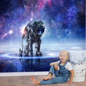 Space-Themed Room Decorated with Wall Mural of Astronaut Art