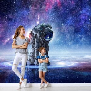 Child looking at Self-Adhesive Wall Mural of Astronaut Art in bedroom