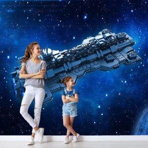 Peel and Stick Wall Mural of a Space Battleship in Children's Room