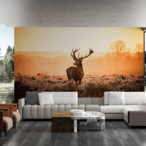 Office wall adorned with deer mural art