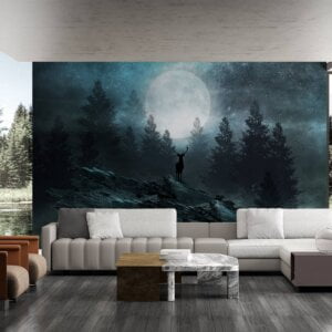 Living room adorned with deer wall mural